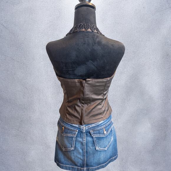 Vintage Y2K Club Contempo Sequin Lace Trim Sheen Halter Top Medium - Picture 5 of 8